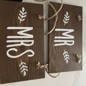 Mr. and Mrs. Hanging Wooden Signs